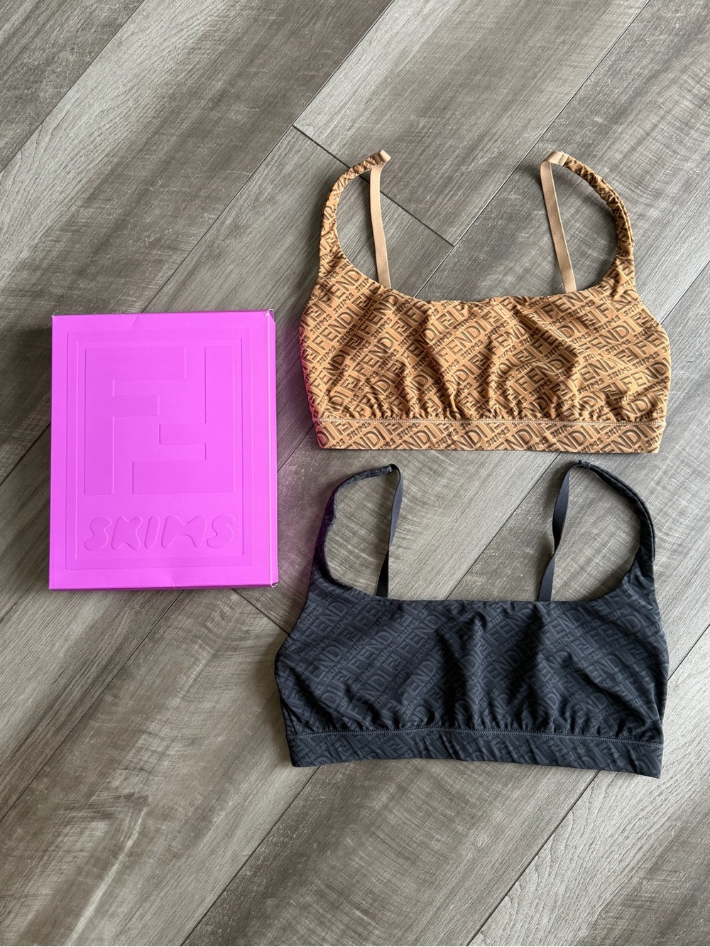 Fendi x SKIMS Collab 2 Pack Scoop Bralette California Brown/Black Women’s Sz S